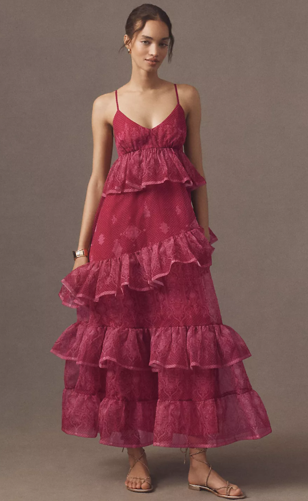 New Anthropologie Let Me Be Pink Sheer Tiered Midi Dress - Small
